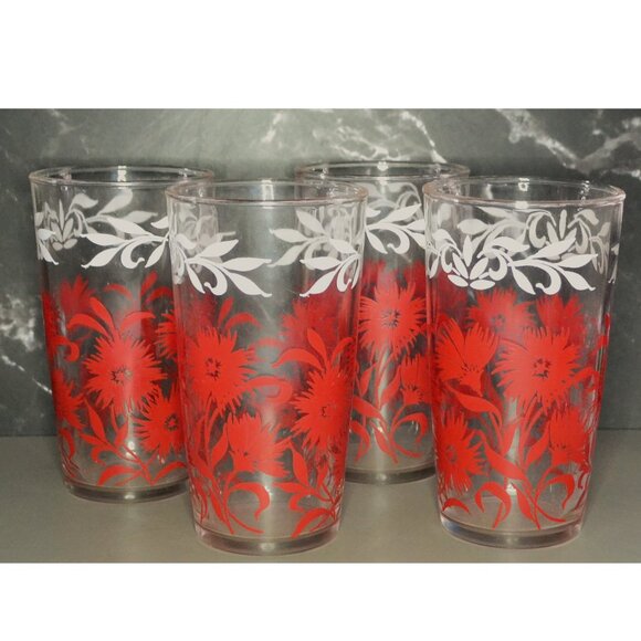 Hazel Atlas Ice Tea Set Vintage MCM 4 Glasses White Metal Caddy Drinkware - Picture 7 of 8